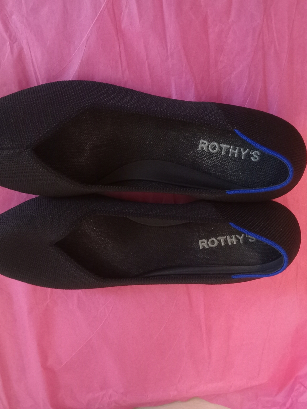 Rothy's Women's Black Pointed Flat with Blue Trim - Picture 6 of 16